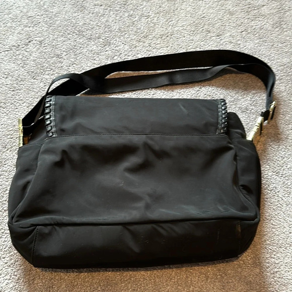 TORY BURCH Leather Trim Monogram Lining Messenger Crossbody Bag LARGE EUC - Picture 7 of 9